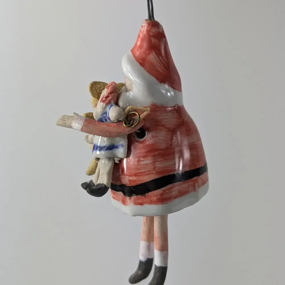 Handmade Santa Christmas Ornament Dangle Skinny Leg OOAK Clay Unique Tradition